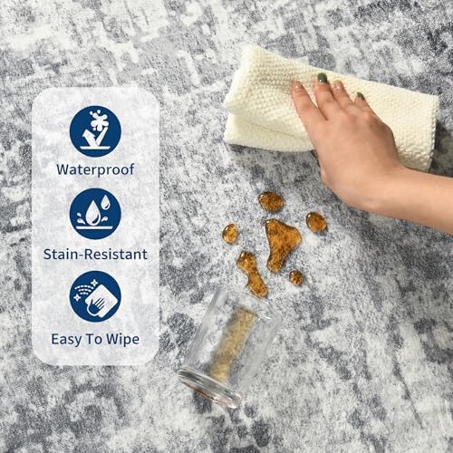 Living Room Rug 9x11 Gray Area Rugs Machine Washable Abstract Boho Large Rug Non-Slip Non-Shedding Faux Wool Indoor Vintage Carpet for Bedroom, Classroom, Dining Room, Kids Playroom - Image 6
