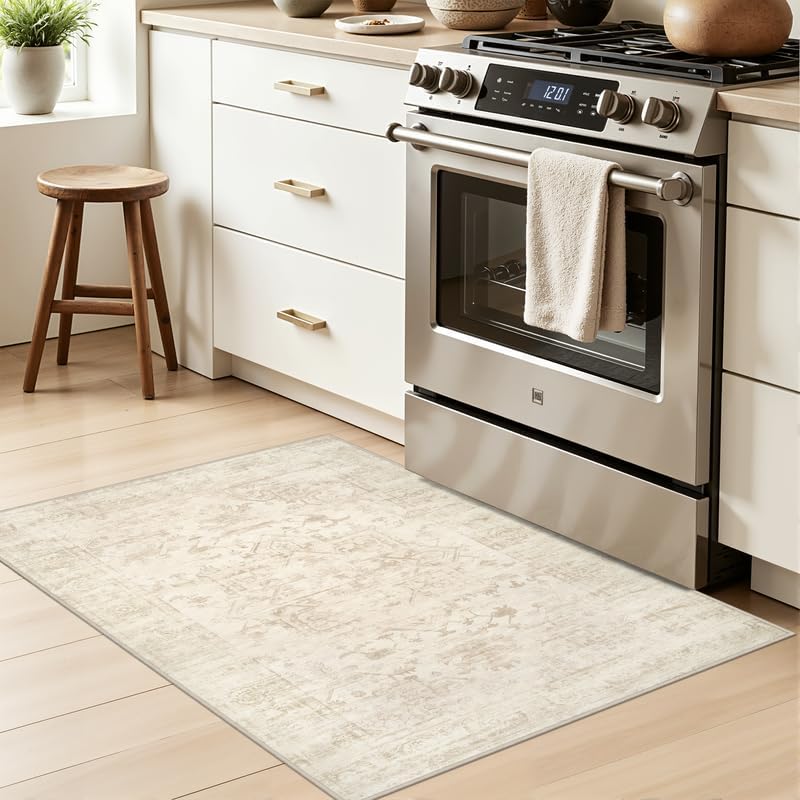 Washable Area Rugs 2x3: Living Room Bedroom Carpet Beige/Brown - Image 3
