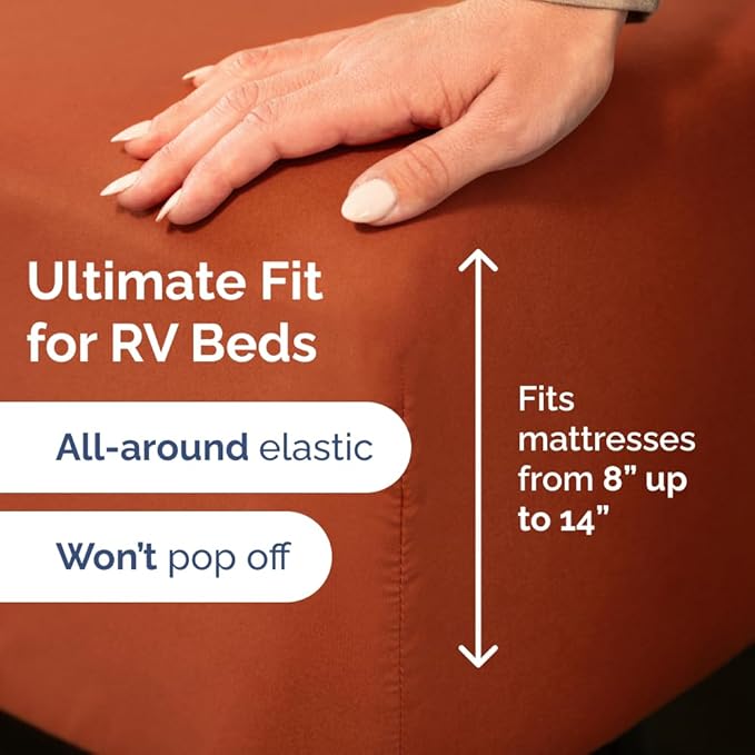 RV Short Queen Sheet Set 60 X 75 - 4 Piece RV Short Queen Bed Sheets - Soft, Breathable & Cooling - Designed for Bunks, Trailers & Campers - Fits 8” to 12" Mattress - Hotel Luxury Bedding - Terracotta
