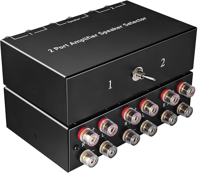 2-Way Audio Switcher Can Support Two Amplifiers, One Audio or One Amplifier, Speaker Switcher Selector Switch Splitter Loudspeaker Control Combiner Box 2(1)-in-1(2)-Out