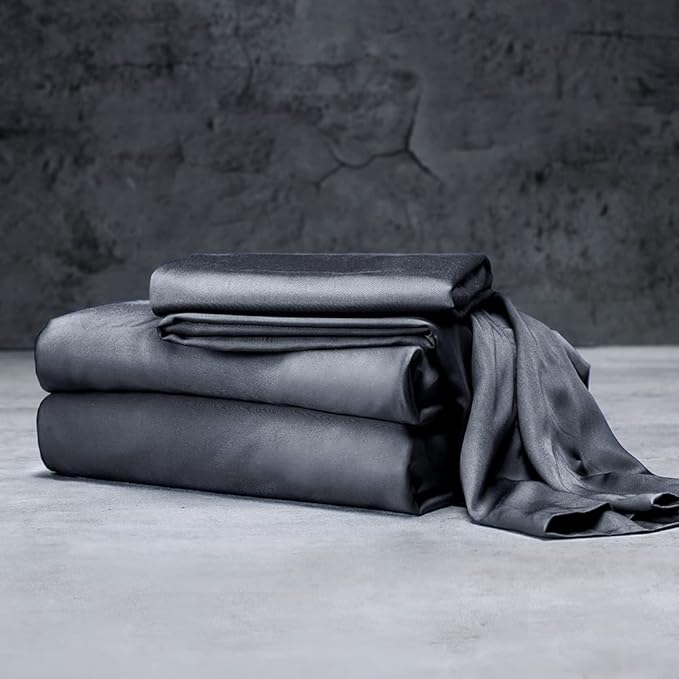 LUXOME Luxury Sheet Set | 100% Rayon (Viscose) from Bamboo | King Size - Charcoal | Deep Pockets | 4-Piece Set (Fitted, Flat, 2 Pillowcases)