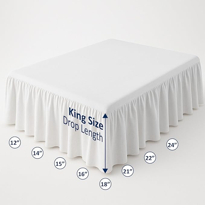 Cottingon Bed Skirt King 12" Drop with Split Corners, 100% Microfiber Soft and Stylish, Dust Ruffle with Platform, White