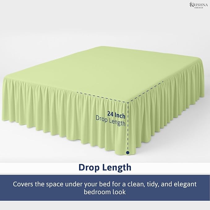 KRISHNA Ruffled Bed Skirt with Split Corners Queen, 100% Microfiber Hotel Quality, 24 Inch Drop Dust Ruffle Gathered Bedskirt with Platform, 60" x 80", Sage