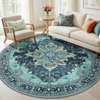RELEANY Washable Area Rug, Round 6ft, Teal by RELEANY