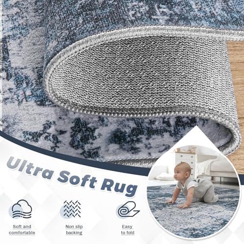 pmtsns Area Rugs 10x14 Living Room: Washable Rug Modern Abstract Neutral Soft Non-Slip Low-Pile Indoor Large Carpet for Bedroom Dining Room Playroom Home Office (Blue Grey, 10'x14') - Image 4