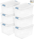 Sterilite 6-Pack Latching Box, Under Bed Storage Bins with Lids, Clear Plastic, 64 Quart - Heavy-Duty Organizing Containers for Closet, Bathroom, and Office