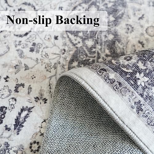 Washable 2x3 Entryway Area Rug: Vintage Soft Thin Door Mat with Non Slip Backing Water Resistant Carpet for Bedroom Low Pile Floor Mat for Kitchen Bathroom Laundry Easy Clean Rug for Family(2x3,Grey) - Image 6