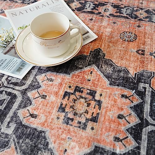 Hallway Washable Runner Rug - 2'6x14 Kitchen Rugs Entryway Rug Runner Vintage Soft Floor Mat Non Slip Indoor Farmhouse Carpet for Bathroom Living Room Bedroom (2'6''x14', Orange) - Image 3