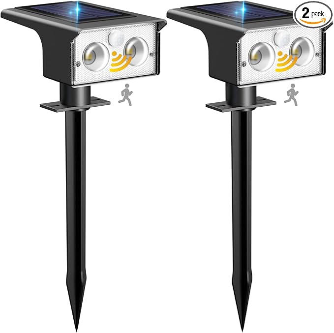btfarm Solar Spot Lights Outdoor Waterproof, 2 Pack/3 Modes Motion Sensor Lights, Solar Powered Spotlights 2-in-1 Auto On/Off for Outside Pathway Yard Garden Landscape Lighting, Cool White