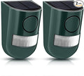 Qualirey 2 Pack Solar Sound and Light Alarm Motion Sensor 129db Outdoor Security Siren Waterproof Motion Activated Detector Alarm 6 LEDs Flash Warning Strobe System for Home, Farm (Green)
