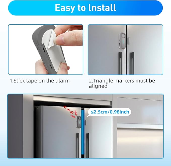 Daytech Refrigerator & Freezer Door Alarm - Adjustable 1-4 Minute Delay, 0-120dB Adjustable Siren, Door/Window Sensor for Home or Business (5 Pack, Gray)