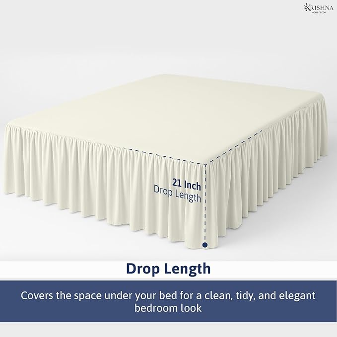 KRISHNA Ruffled Bed Skirt with Split Corners King, 100% Microfiber Hotel Quality, 21 Inch Drop Dust Ruffle Gathered Bedskirt with Platform, 78" x 80", Ivory