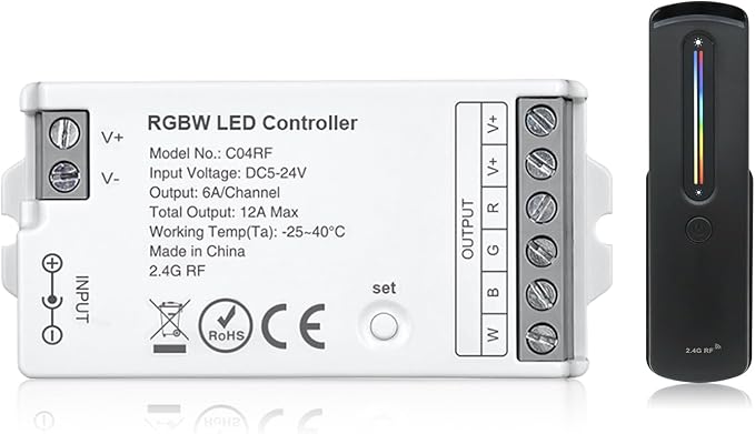 2.4GHz RF RGBW LED Strip Controller Remote Kit, Wireless Remote & Tuya Controller Dimmer with Group Control Adjust Brightness/Color Touch Slide for PWM 5Pin COB LED Strip Light DC5V DC12V DC24V