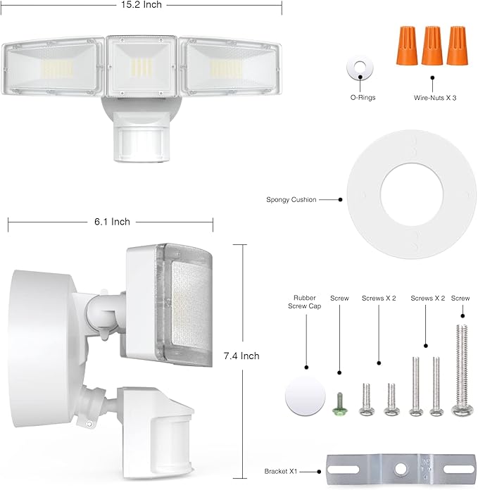 SAATLY Motion Sensor Outdoor Lights - 4600LM LED Security Lights, Dusk to Dawn, IP65 Waterproof, 3 Adjustable Head Motion Detector Flood Lights for Garage, Yard, Porch