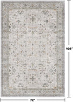 Washable Light Gray & Sage Living Room Rug 6x9 - Boho Geometric Area Rugs for Dining Under Table, Neutral Floral Bedroom Carpet, Modern Vintage Low Pile Stain Resistant - Image 2