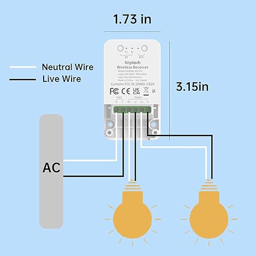 Smart Wi-Fi Light Switch, 2 Channels Linptech Wireless Relay Switch Tuya App Remote Control Voice Control Home Automation Timer Compatible with Alexa for LED Ceiling Pull Chain Light