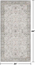 Boho Bathroom Rug 2x4 - Washable Low Pile Area Rugs for Entryway Door Mat Indoor Entrance, Soft Small Throw Kitchen Carpet, Modern Vintage Light Gray & Sage Eclectic Geometric Floral Décor - Image 2