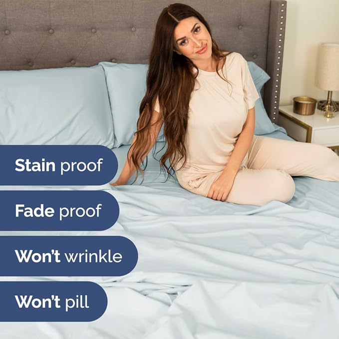 Full XL Bed Sheet Set - 4 Piece Extra Long Extended Full XL Sheets - Soft, Breathable & Cooling - Fits 8” to 16" Mattress w/ Deep Pockets - 54" x 80" - Easy-Fit, Wrinkle & Fade Resistant - Ice Blue