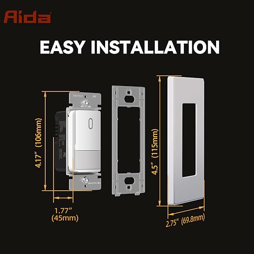 AIDA Single Pole Motion Sensor Light Switch w/Neutral Wire - 120° PIR Infrared Activation - CFL/LED/MLV/INC/HAL/Fan Compatible - UL Certified - 10 Pack,Matte White