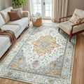 RELEANY Washable Area Rug, 5'x8', Beige/Carbon Grey/Orange by RELEANY