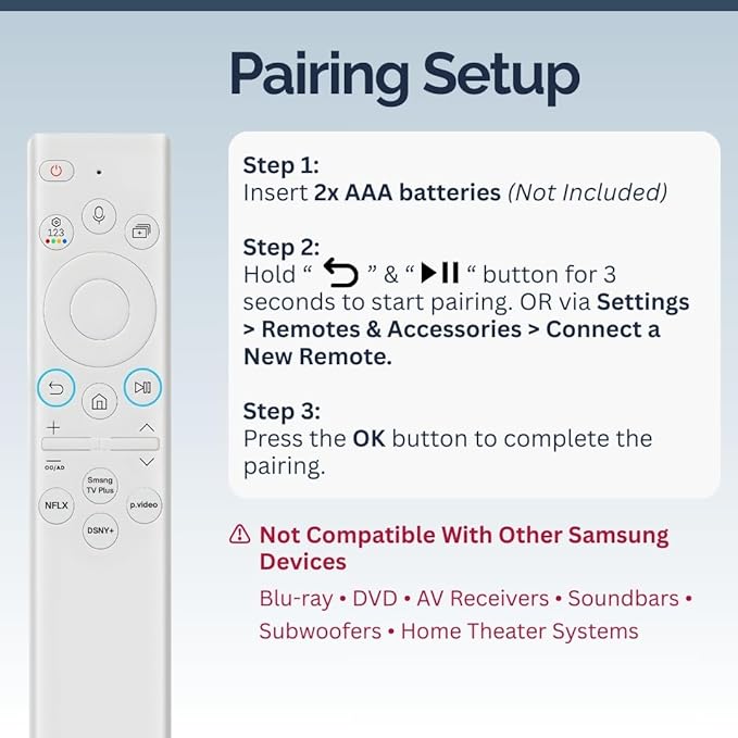BN59-01391A Samsung TV Remote Control Replacement for Smart TV - Easy Setup, Universal Bluetooth/IR Voice Remote, Solarcell - Works with Samsung QLED, Frame, Crystal UHD, 4K, & LED Smart TVs, White