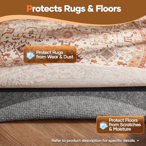 Veken Non Slip Cushioned Rug Pad Gripper, Felt and Silicone Backing, Round 6 Ft, 1/4 inch Thick Carpet Liner Protector Mat for Area Rugs and Hardwood Floors, with Over 99 Pcs Anti-Slip Strips Pattern - Image 5