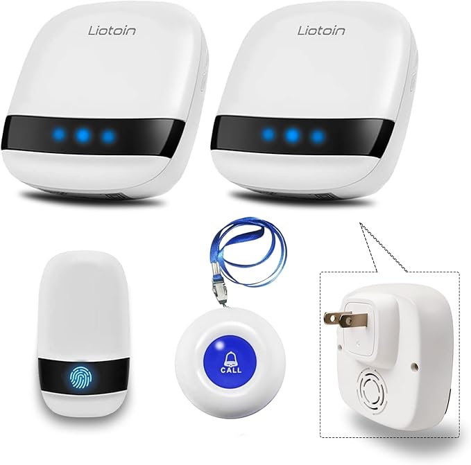 LIOTOIN Caregiver Pager Wireless Alert System - 2 Call Buttons, 2 Receivers, 600+ft Range, Nurse/Patient Alert
