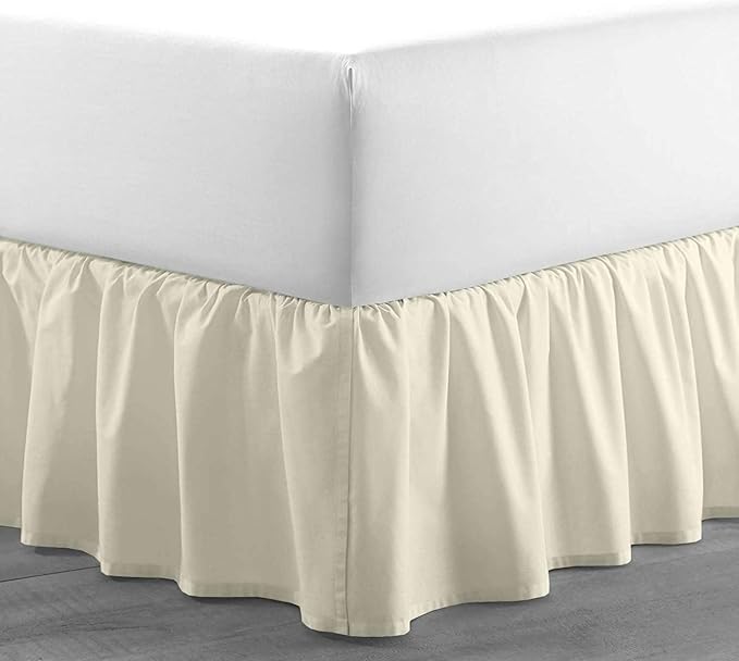Ivory Solid Ruffled Bed Skirt Queen-XL-18 Inch Drop Split Corner, Microfiber Bedskirt with Platform Three Sided Coverage