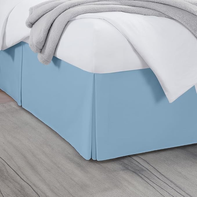 Twin Bed Skirt, Luxury 18 Inch Drop Light Blue Pleated Bed Skirt, Double Brushed Microfiber, Box Pleat Design, Wrinkle & Fade Resistant, Easy Fit Tailored Bedskirt for Twin Size Beds
