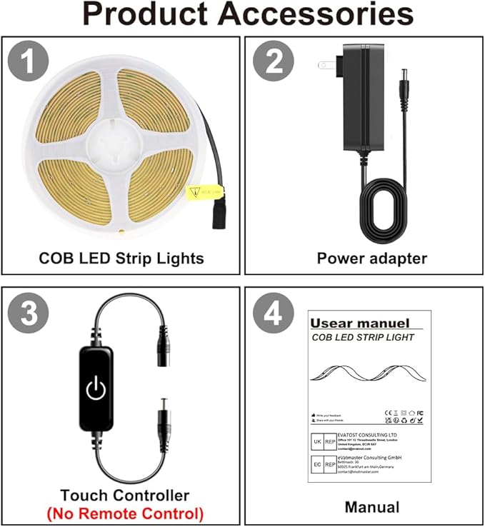 Pandery COB LED Strip,LED Strip Lights 3M/9.84ft,Touch Dimmable LED Strips,CRI90+,2700K Warm White cob led,960LEDs,24V LED Tape Lights,Indoor for Bedroom, Kitchen, TV, Mirror,Cabinet