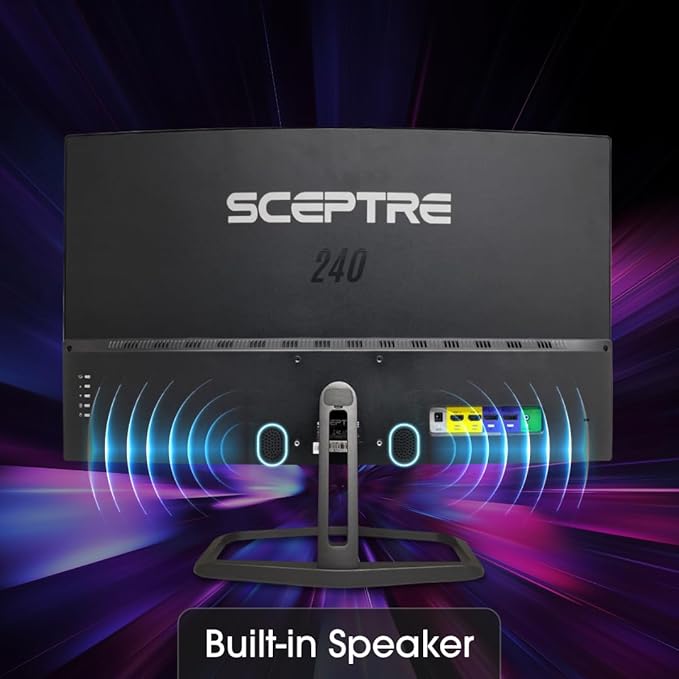 Sceptre Curved 32-Inch Gaming Monitor, 1920 × 1080, Up to 240+Hz, 1ms, 99% sRGB, AMD FreeSync Premium, Built-in Speakers, HDMI DisplayPort, Machine Black (C325B-FWD240 Series)