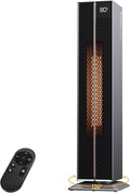 ComDomus Electric Heaters for Indoor Use, 32” Space Heater Large Room with Remote, 120° Oscillation, 5 Heat Levels, 3 Modes, Multiple Safety Protections, 1500W Ceramic Tower Heater for Bedroom, Silver