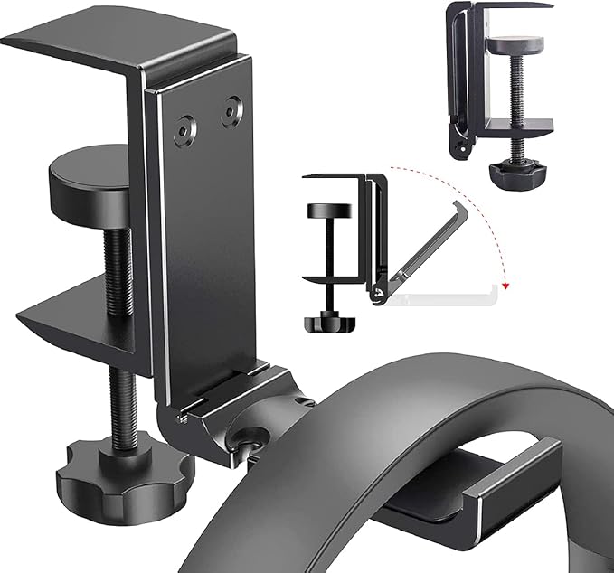 NCHONHONG Headphone Holder Under Desk Hook with Cable Organizer, Foldable Aluminum Headset Mount, Space-Saving Hanger for Most Headphones