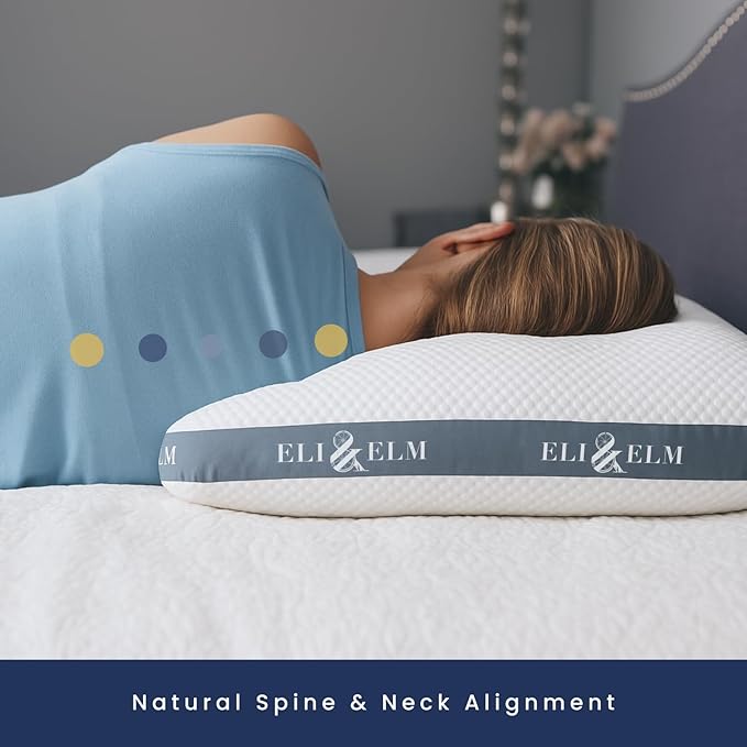 Eli & Elm | Best Ergonomic Side Sleeper Pillow for Neck Pain. Supportive Cooling Memory Foam Fill with Luxury Breathable Cover. U-Shape Contoured Design. Queen Size Bed Pillow & Pillowcase