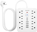 Bawmwim Surge Protector Power Strip - 8 Outlets(1250W/10A) 4 USB A（2 USB C, 10FT Flat Plug Extension Cord, Wall Mount Multi Plug Outlet Extender, ETL Listed for Home, Dorm Room