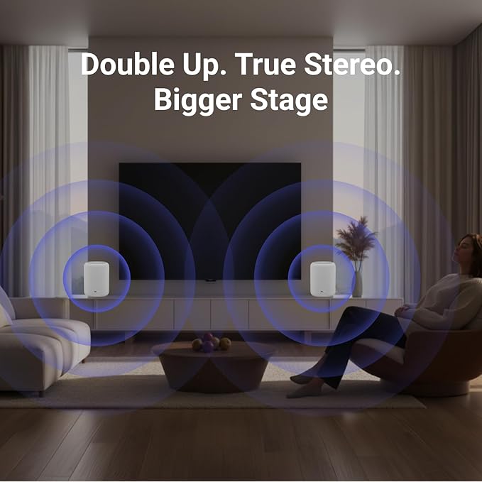 WiiM Sound Lite Smart Speaker, Hi‑Res 24‑bit/192 kHz, AI RoomFit™ Room Correction, 100W Peak, Wi‑Fi 6E/Bluetooth 5.3, Multi‑Room & Stereo Pairing, White