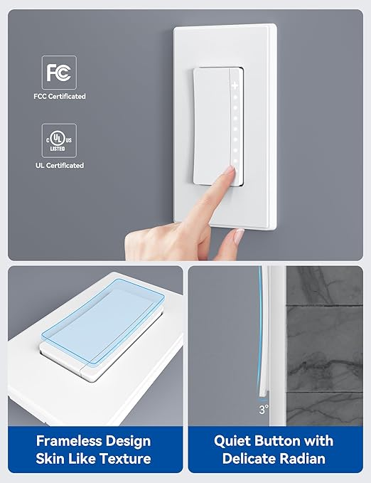 ELEGRP Single Pole Smart Dimmer Light Switch DPR10, 2.4GHz Wi-Fi Dimmer Switch Compatible with Alexa and Google Assistant, Needs Neutral Wire, No Hub Required, UL and FCC Listed, White, 1 Pack