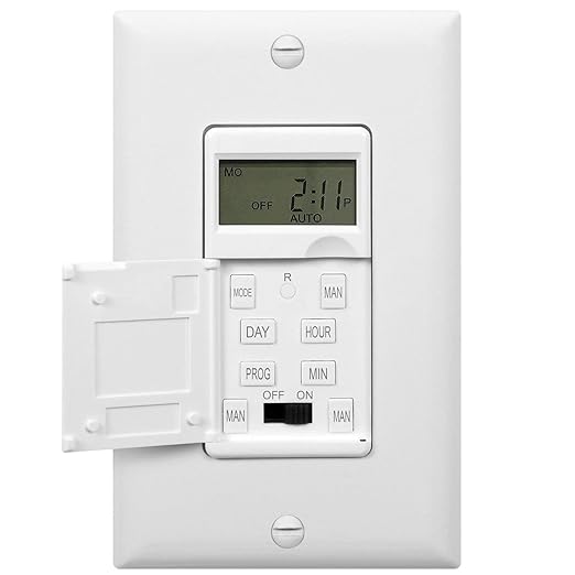 ENERLITES Programmable Digital Timer Switch for Lights, Fans, Motors, 7-Day 18 ON/OFF Timer Settings, Single Pole, Neutral Wire Required, UL Listed, HET01-C, White, 2 Pack