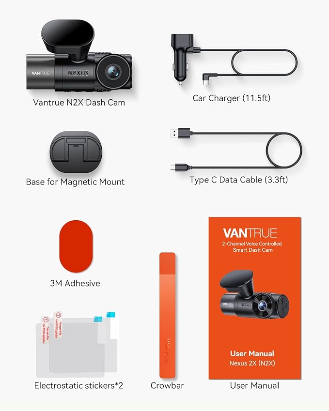 Vantrue N2X 2.7K Dash Cam Front and Inside, 5G WiFi Dual Dash Camera for Car with HDR IR Night Vision, STARVIS 2, GPS, 2.5K/60FPS, G-Sensor, 24/7 Parking Mode, Voice Control, Support 512GB Max
