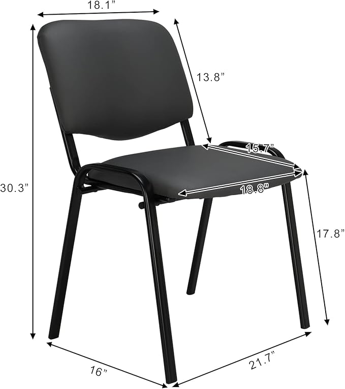 VINGLI Grey Waiting Room Chairs - 10-Pack PU Stackable Chairs Set for Conference Rooms, Offices & Lobbies, Simple & Space-Saving