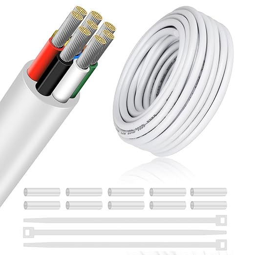 20 Gauge 8 Conductor Electrical Wire, 49.2FT Low Voltage 20/8 Tinned Copper Stranded 8 Wire Cable, 20 AWG White Flexible Extension Power Cord for Sprinkler, Thermostat, Speaker, Irrigation, Automotive