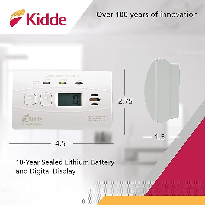 Kidde Carbon Monoxide Detector with Long-Life Lithium Battery, Digital Display, 3 LEDs, Pack of 2 & Nighthawk Carbon Monoxide Detector, AC-Plug-in with Battery Backup, Digital Display