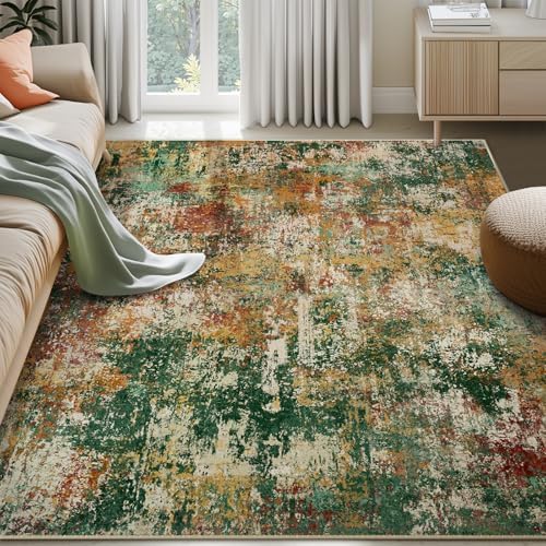 RELEANY Washable 10'x14' Abstract Area Rug for Living Room Green Multi by RELEANY