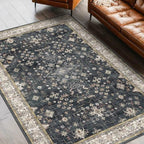 Black Boho Living Room Rug 5x7, Washable Dark Vintage Moody Low Pile Non Slip Carpet for Bedroom, Dinning Room, Office, Farmhouse, Retro Area Rug Indoor Decor (5x7 Black/Multi) by HazoHaus