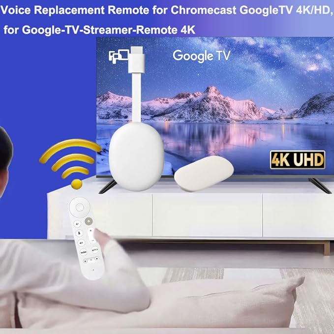 New Replacement Voice Remote Control for Chromecast-Google-TV 4K/ HD, for Google TV Streamer 4K Box, with Voice Function, with 2 Shortcut Buttons