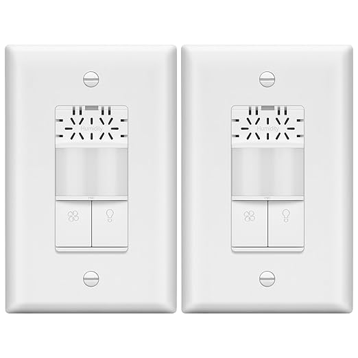 LIDER Humidity Sensor Switch and Motion Sensor Light Switch, PIR Sensor, Humidity Detection, Occupancy/Vacancy, No Neutral Required, ¼ HP, 1-Pole, UL Listed, White, Wall Plate Included, 2 Pack