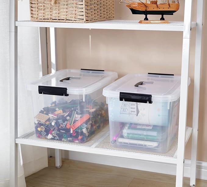 JUJIAJIA Clear Storage Latch Box 12 Quart, Plastic Organizing Box/Bin with Lid and Black Handles, 6-Pack