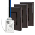 RunLessWire 4-Way Battery-Free DIY Wireless Light Switch Kit 150ft RF Range Self-Powered by Kinetic Energy for Hallways & Stairways: 3 Remote Switches Control 1 5A On/Off Receiver – Brown