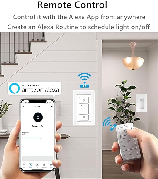 Nexete Smart Wall Dimmer Switch,Single Pole Dimmer with a Wireless Remote,No Wiring DIY Wireless 3-Way Dimmer,Dimming Remote & Voice Control,Bluetooth Work with Amazon Alexa Only