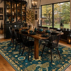 Vacuum-Friendly, 9x12 Washable Area Rug, Dark Blue Gold Gray - Image 2